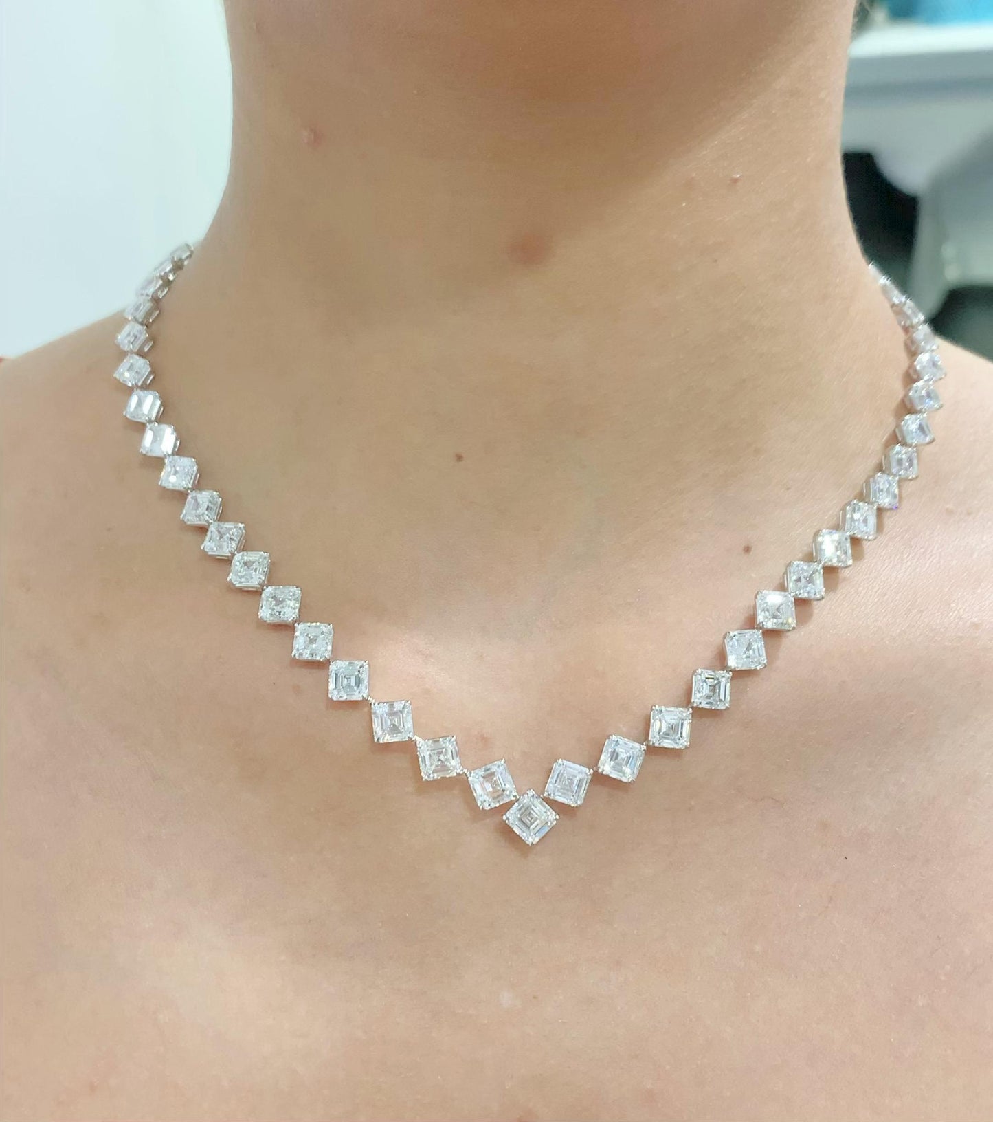 Emilio Jewelry Gia Certified 44.00 Carat Asscher Cut Diamond Necklace