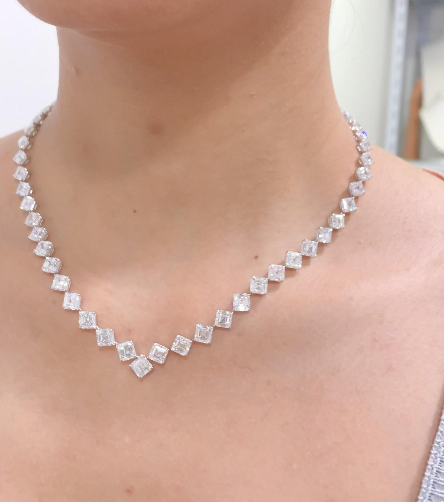 Emilio Jewelry Gia Certified 44.00 Carat Asscher Cut Diamond Necklace