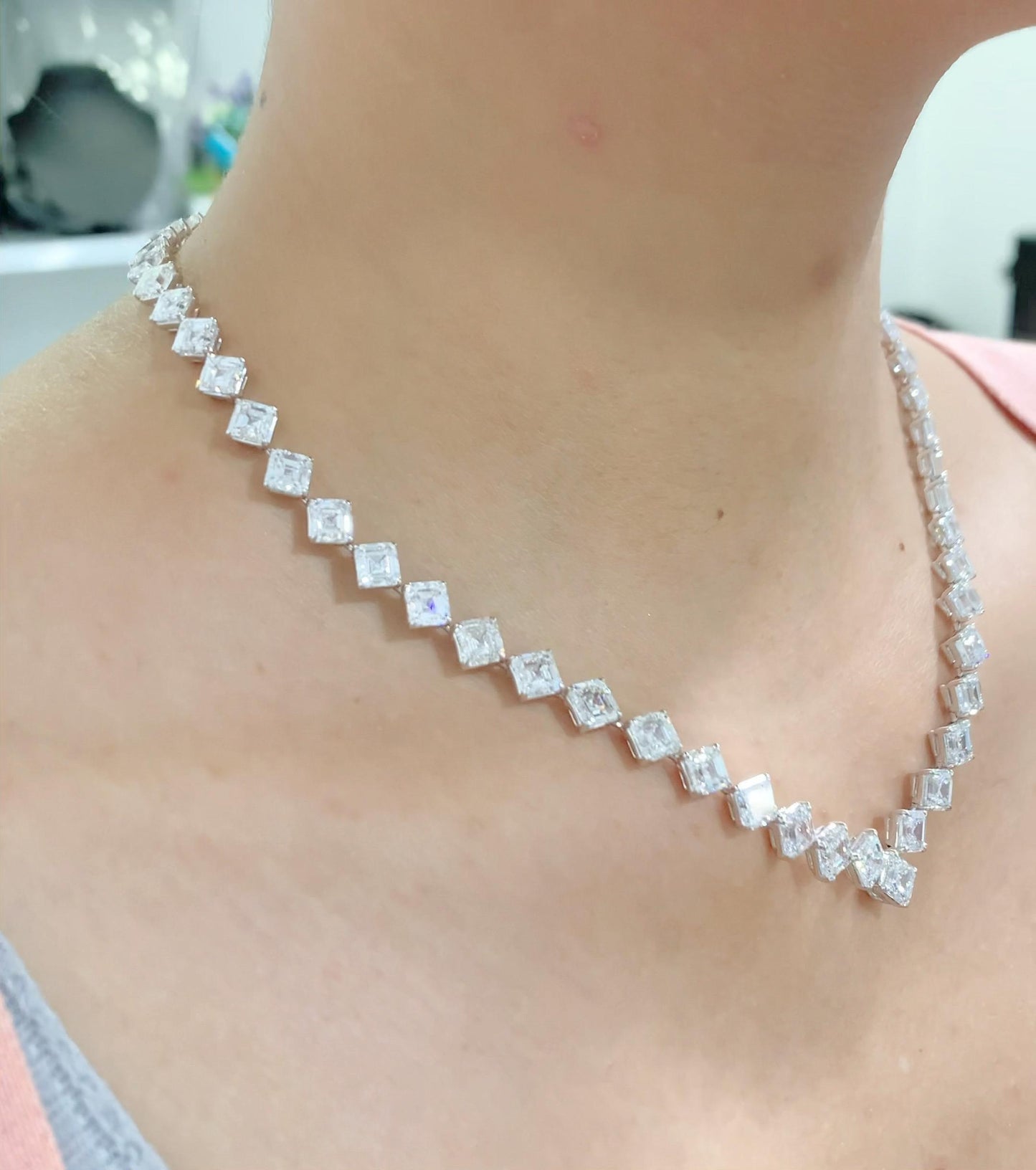 Emilio Jewelry Gia Certified 44.00 Carat Asscher Cut Diamond Necklace