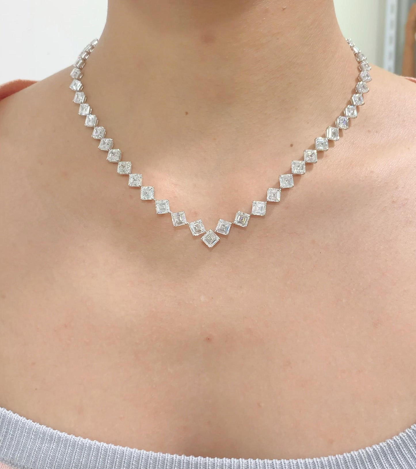 Emilio Jewelry Gia Certified 44.00 Carat Asscher Cut Diamond Necklace