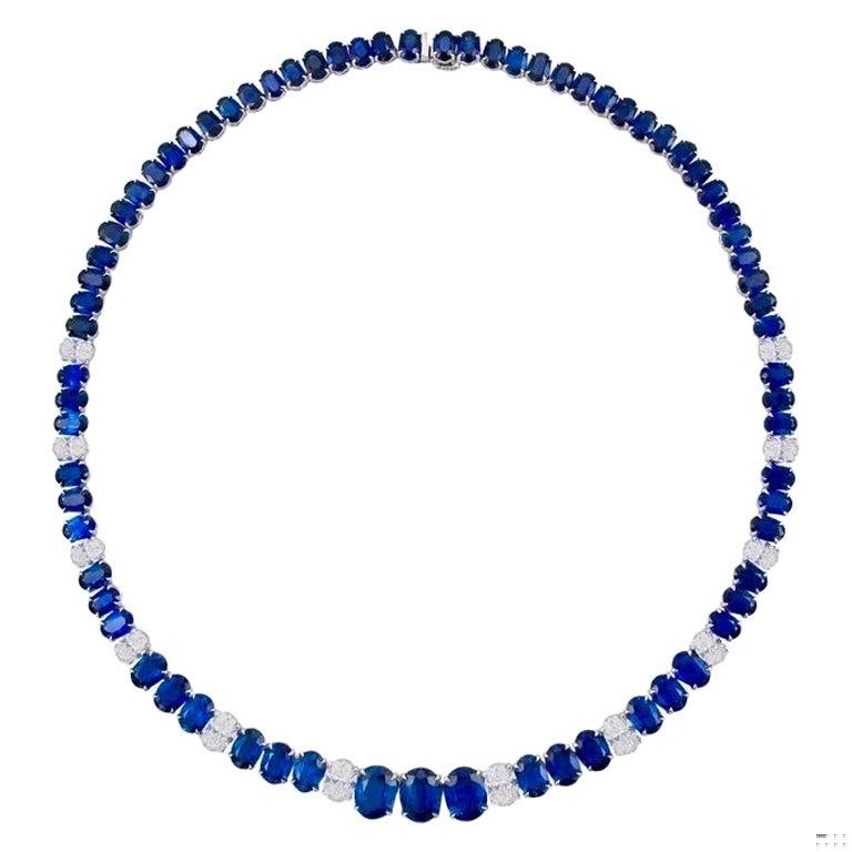 Emilio Jewelry Gia Certified 57.00 Carat Oval Sapphire Diamond Necklace