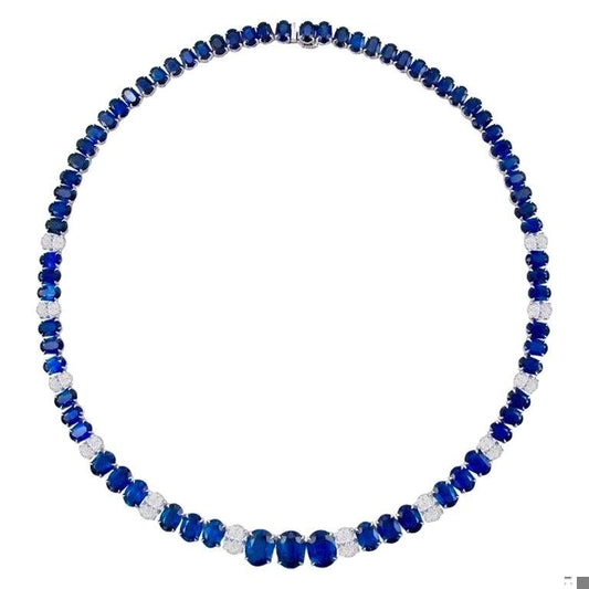 Emilio Jewelry Gia Certified 57.00 Carat Oval Sapphire Diamond Necklace