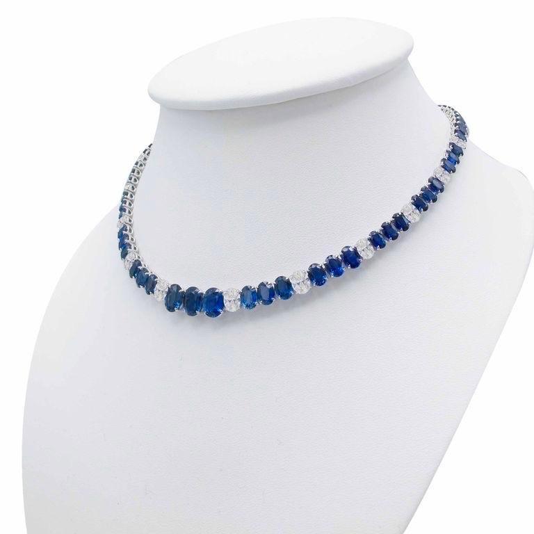 Emilio Jewelry Gia Certified 57.00 Carat Oval Sapphire Diamond Necklace