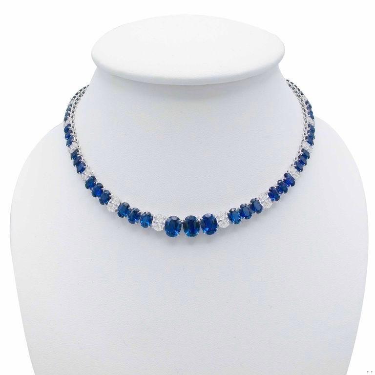 Emilio Jewelry Gia Certified 57.00 Carat Oval Sapphire Diamond Necklace