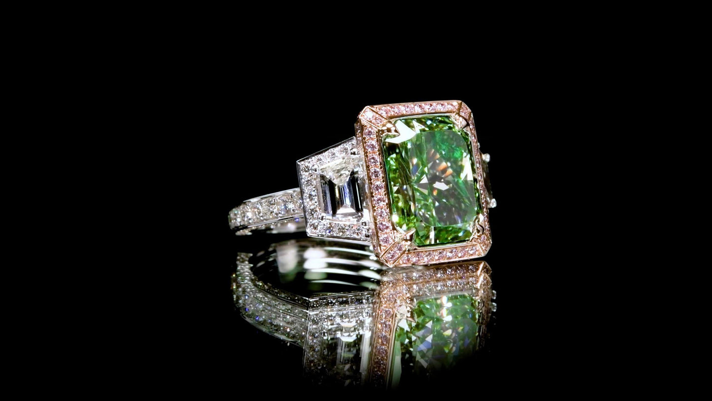 Emilio Jewelry Gia Certified 6.00 Carat Natural Green Diamond Ring