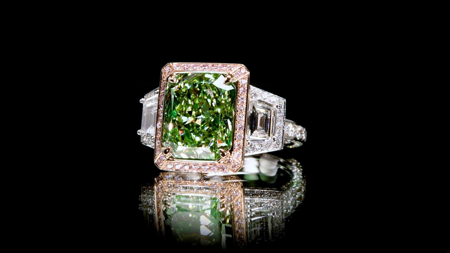 Emilio Jewelry Gia Certified 6.00 Carat Natural Green Diamond Ring