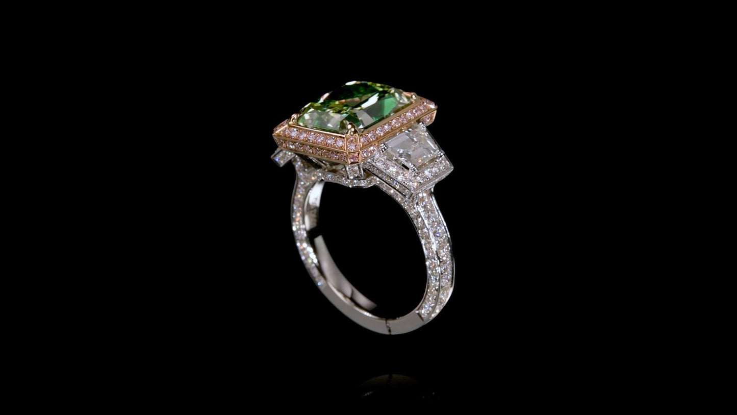 Emilio Jewelry Gia Certified 6.00 Carat Natural Green Diamond Ring