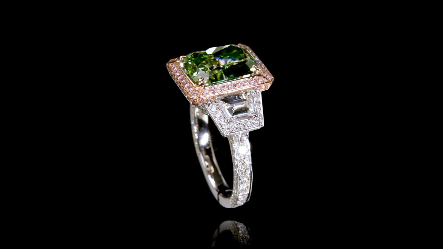 Emilio Jewelry Gia Certified 6.00 Carat Natural Green Diamond Ring