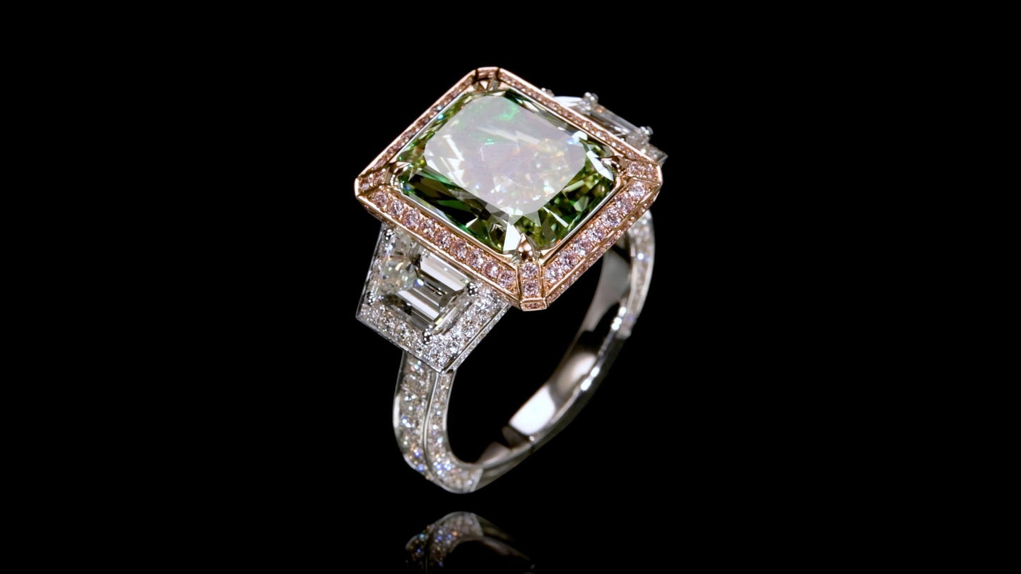 Emilio Jewelry Gia Certified 6.00 Carat Natural Green Diamond Ring