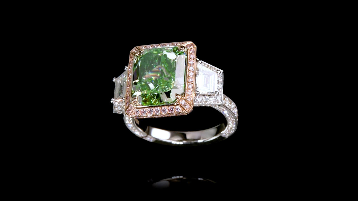 Emilio Jewelry Gia Certified 6.00 Carat Natural Green Diamond Ring