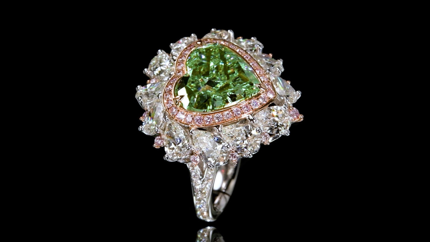 Emilio Jewelry Gia Certified 9.45 Carat Fancy Green Diamond Heart Ring