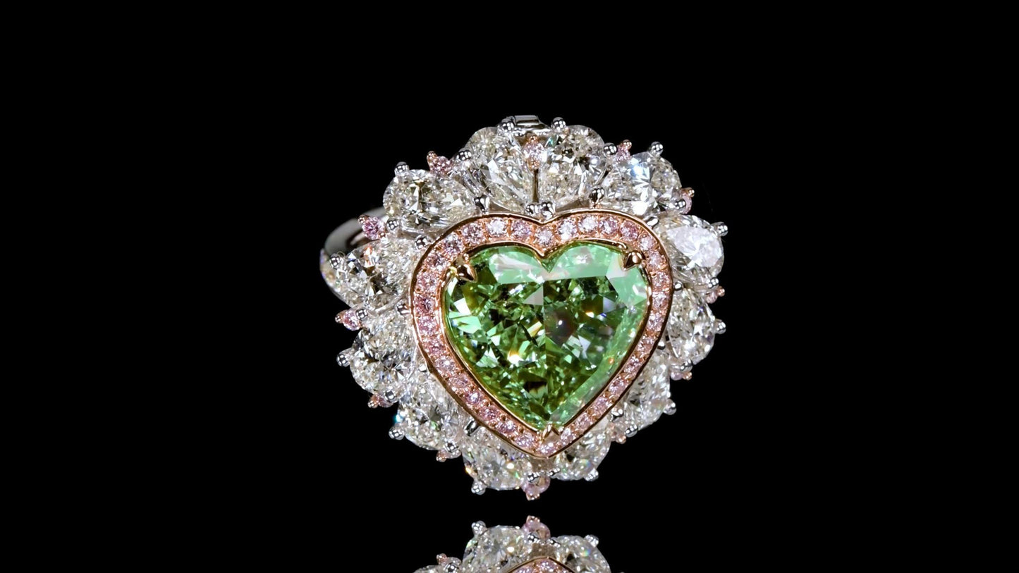 Emilio Jewelry Gia Certified 9.45 Carat Fancy Green Diamond Heart Ring