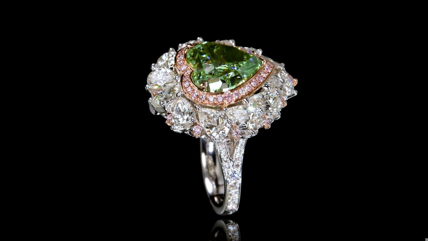 Emilio Jewelry Gia Certified 9.45 Carat Fancy Green Diamond Heart Ring