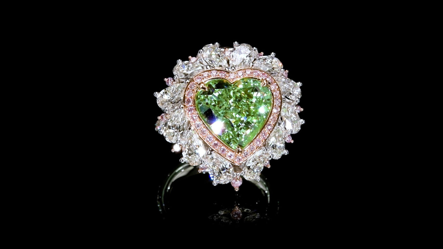 Emilio Jewelry Gia Certified 9.45 Carat Fancy Green Diamond Heart Ring