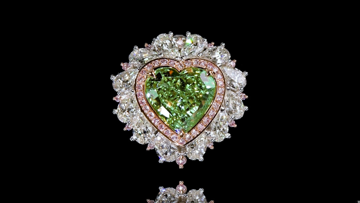 Emilio Jewelry Gia Certified 9.45 Carat Fancy Green Diamond Heart Ring