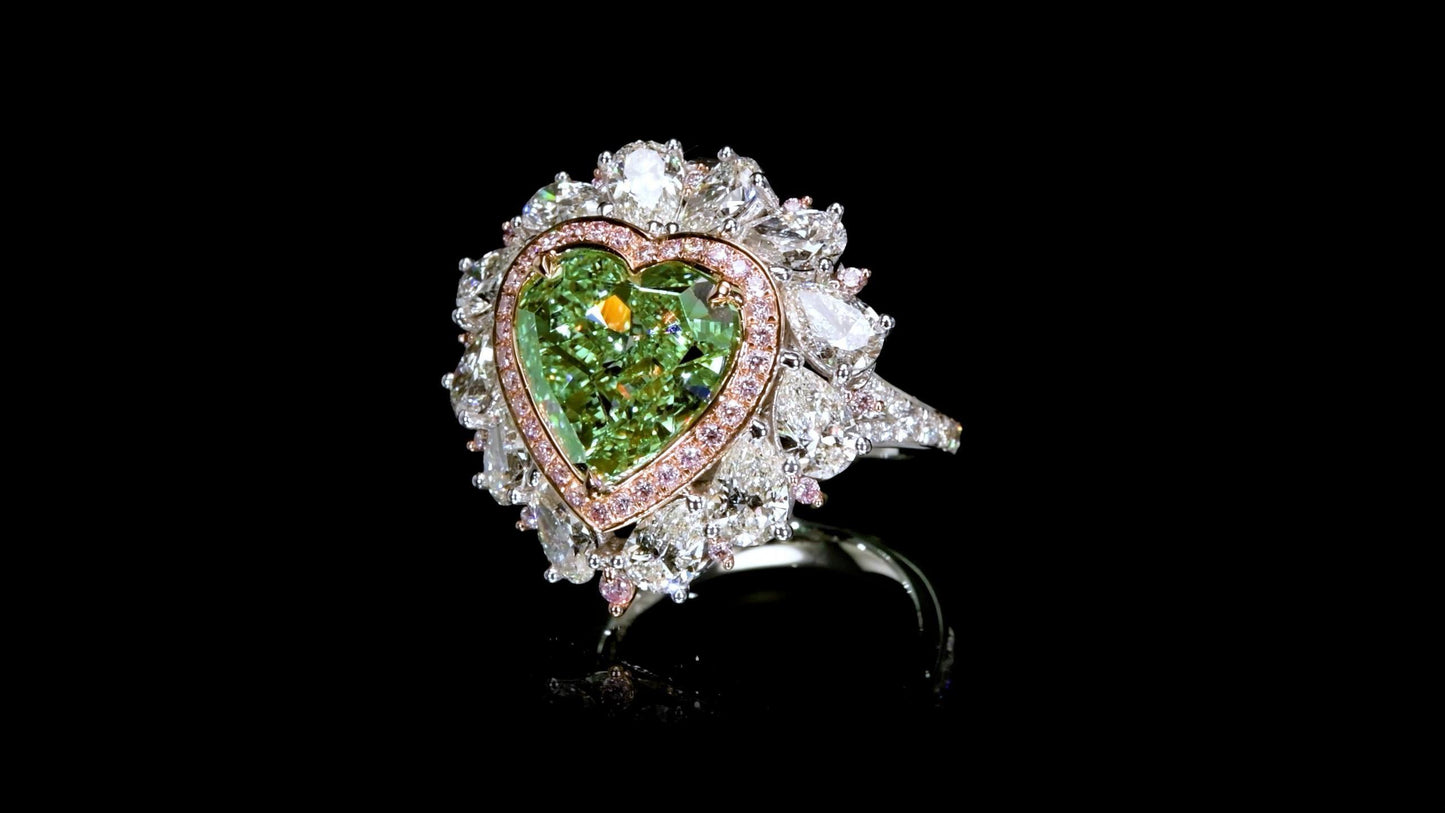 Emilio Jewelry Gia Certified 9.45 Carat Fancy Green Diamond Heart Ring