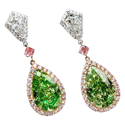 Emilio Jewelry Gia Certified Natural 10.00 Carat Green Diamond Earrings