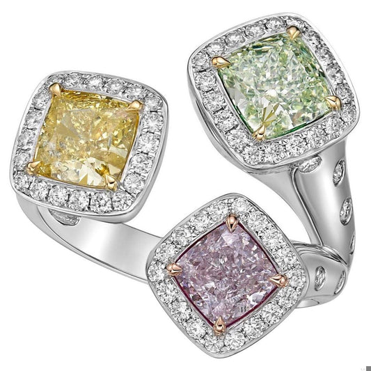 Emilio Jewelry Gia Certified Pink Yellow Green Diamond Ring