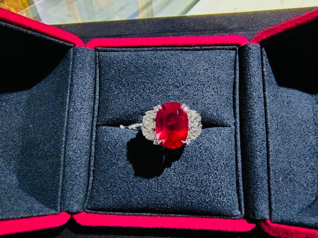 Emilio Jewelry Grs Certified 8.00 Carat Vivid Red No Heat Ruby Ring