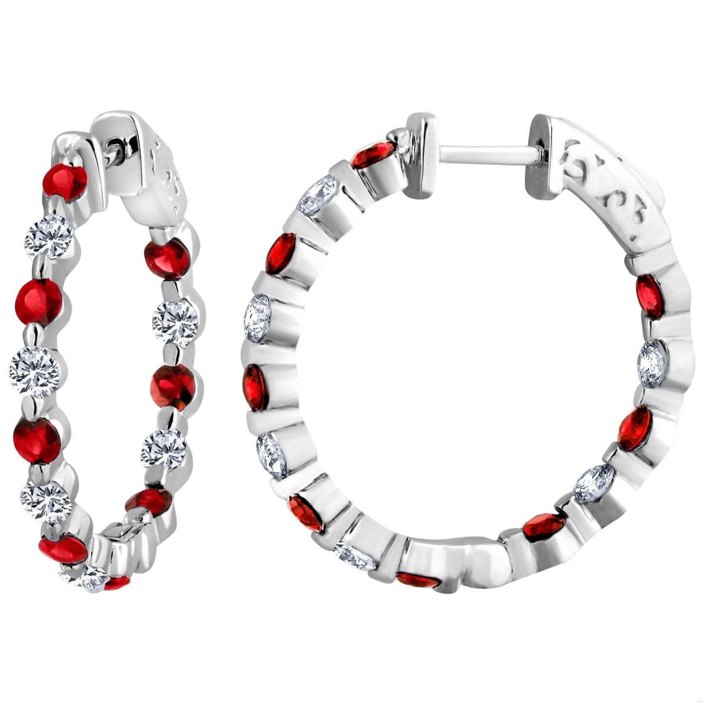Emilio Jewelry Ruby Diamond Hoop Earrings
