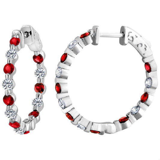 Emilio Jewelry Ruby Diamond Hoop Earrings