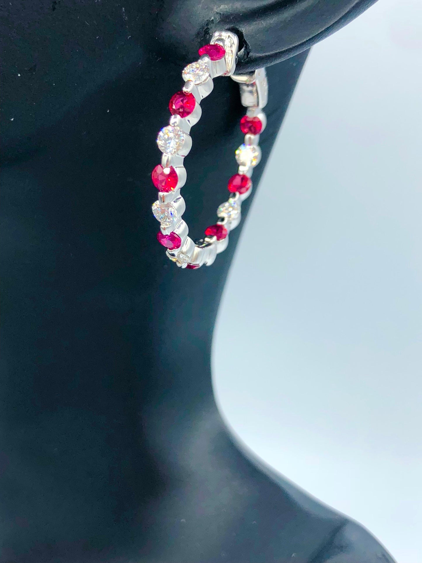 Emilio Jewelry Ruby Diamond Hoop Earrings