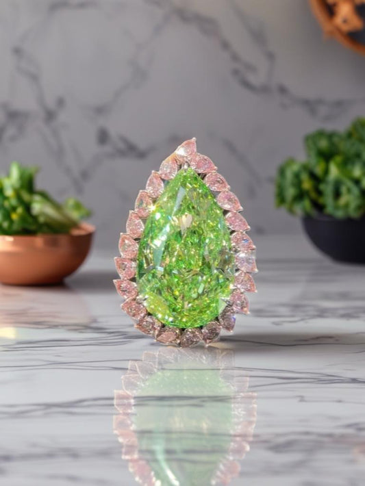 Emilio Jewelry Gia Certified 19.00 Carat Pear Greenish Pink Diamond Ring