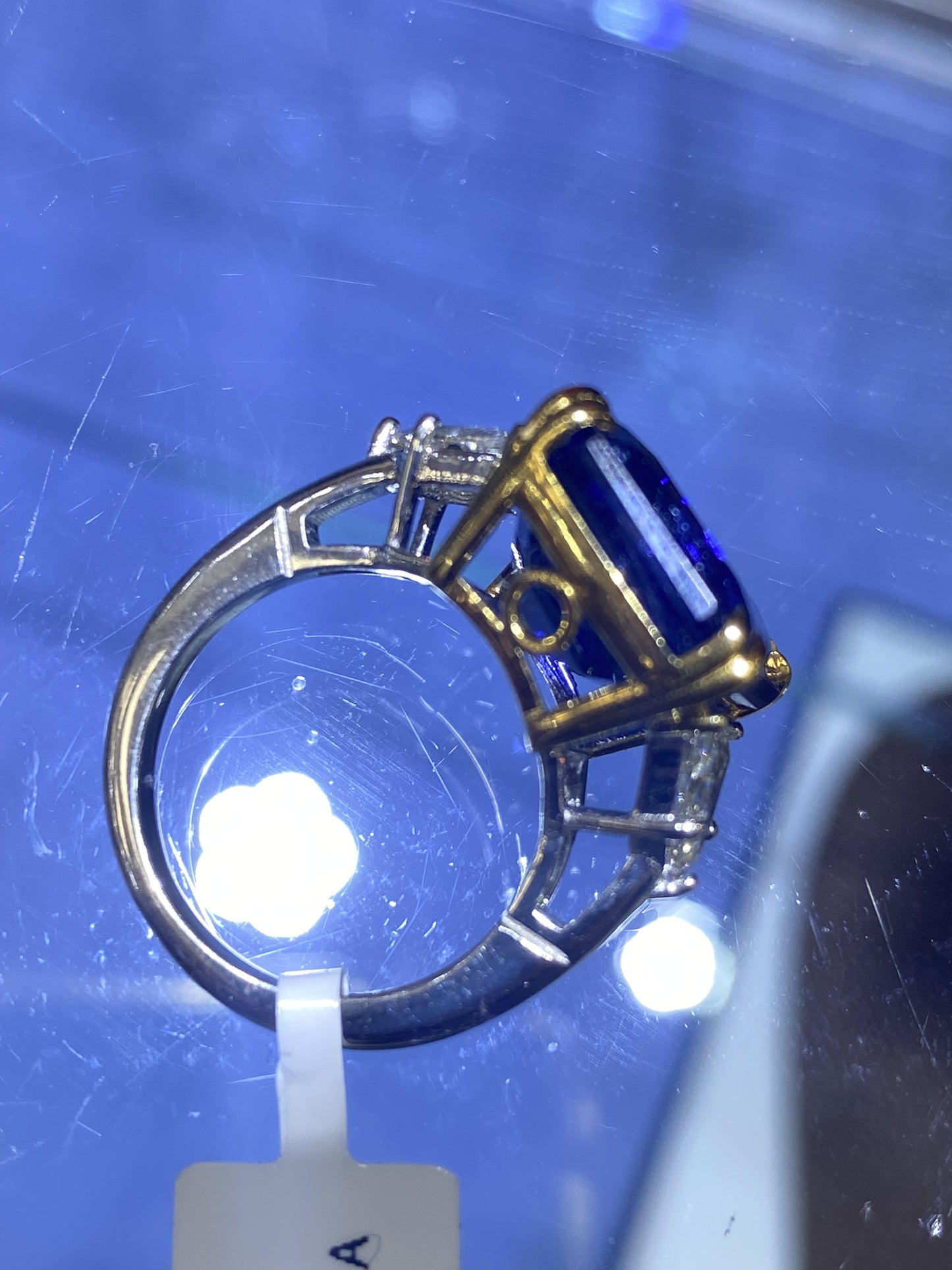 Emilio Jewelry 18 Carat Emerald Cut Sapphire Diamond Ring