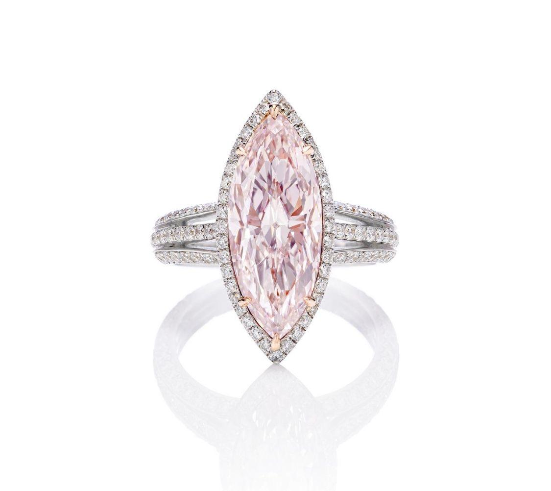 Emilio Jewelry Gia Certified 4.00 Carat Fancy Light Pink Marquise Diamond Ring