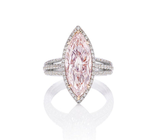 Emilio Jewelry Gia Certified 4.00 Carat Fancy Light Pink Marquise Diamond Ring