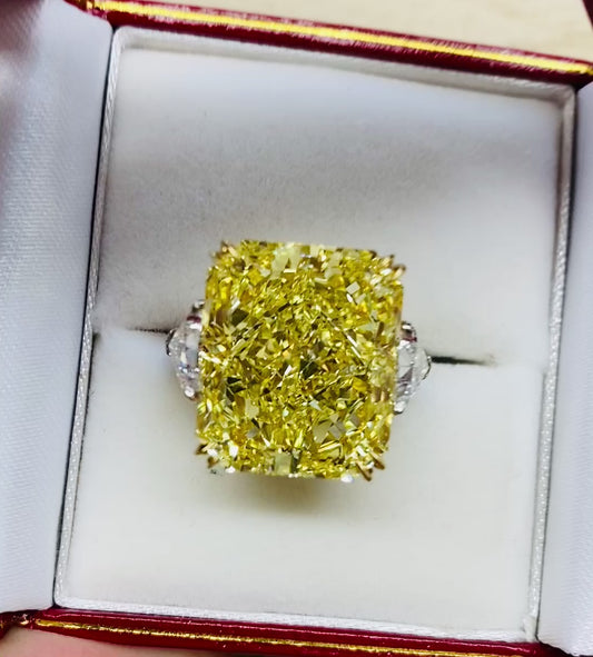Emilio Jewelry Gia Certified 20.00 Carat Fancy Intense Yellow Diamond Ring