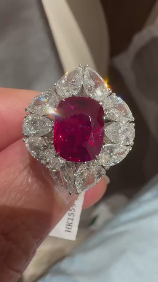 Emilio Jewelry Certified Pigeons Blood Burma No Heat Ruby Ring