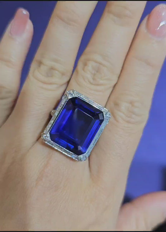 Emilio Jewelry SSEF Certified 20 Carat Royal Blue No Heat Burma Sapphire Ring
