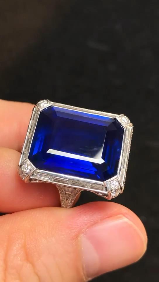 Emilio Jewelry SSEF Certified 20 Carat Royal Blue No Heat Burma Sapphire Ring