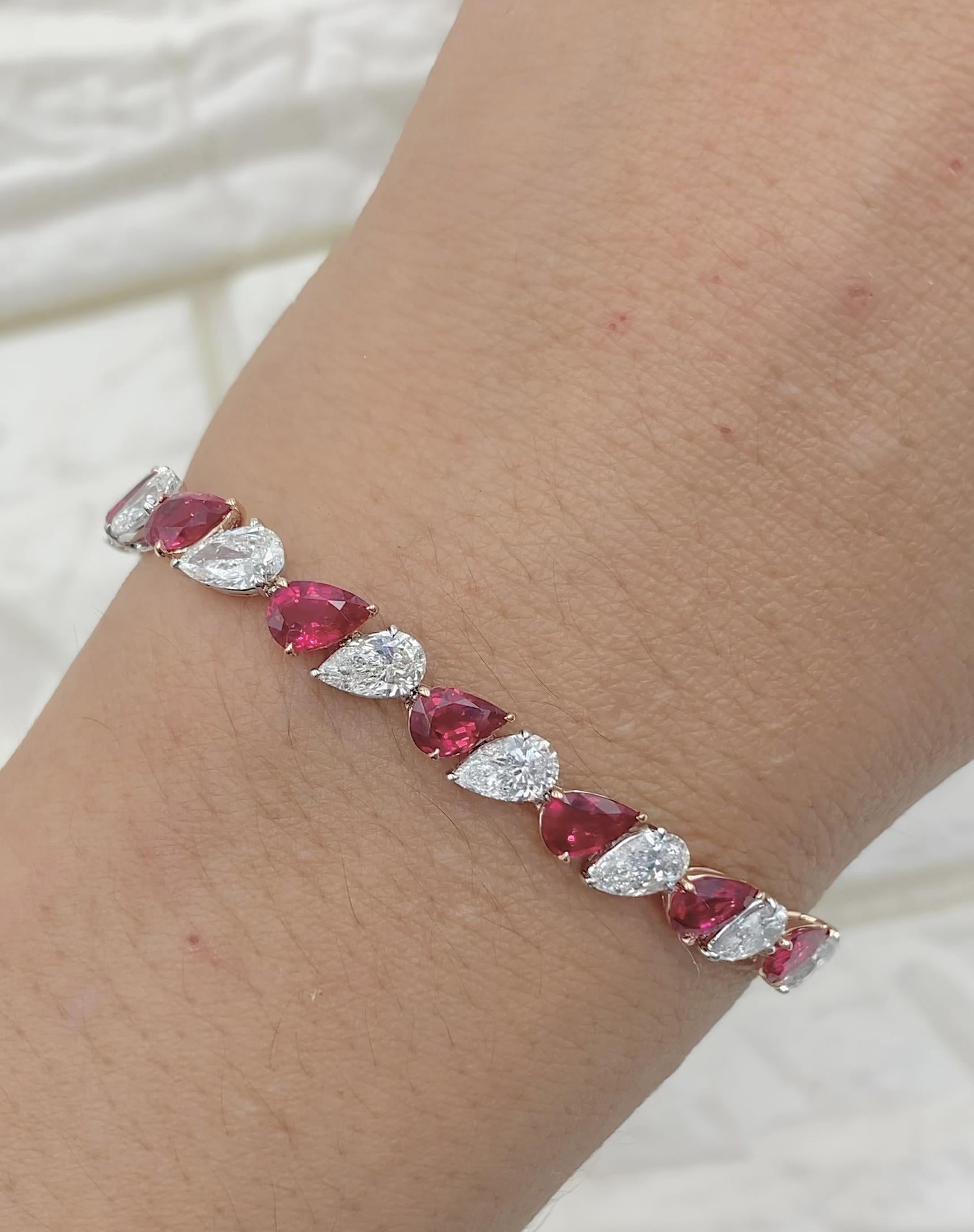 Emilio Jewelry Vivid Red 13.00 Carat Ruby Diamond Bracelet