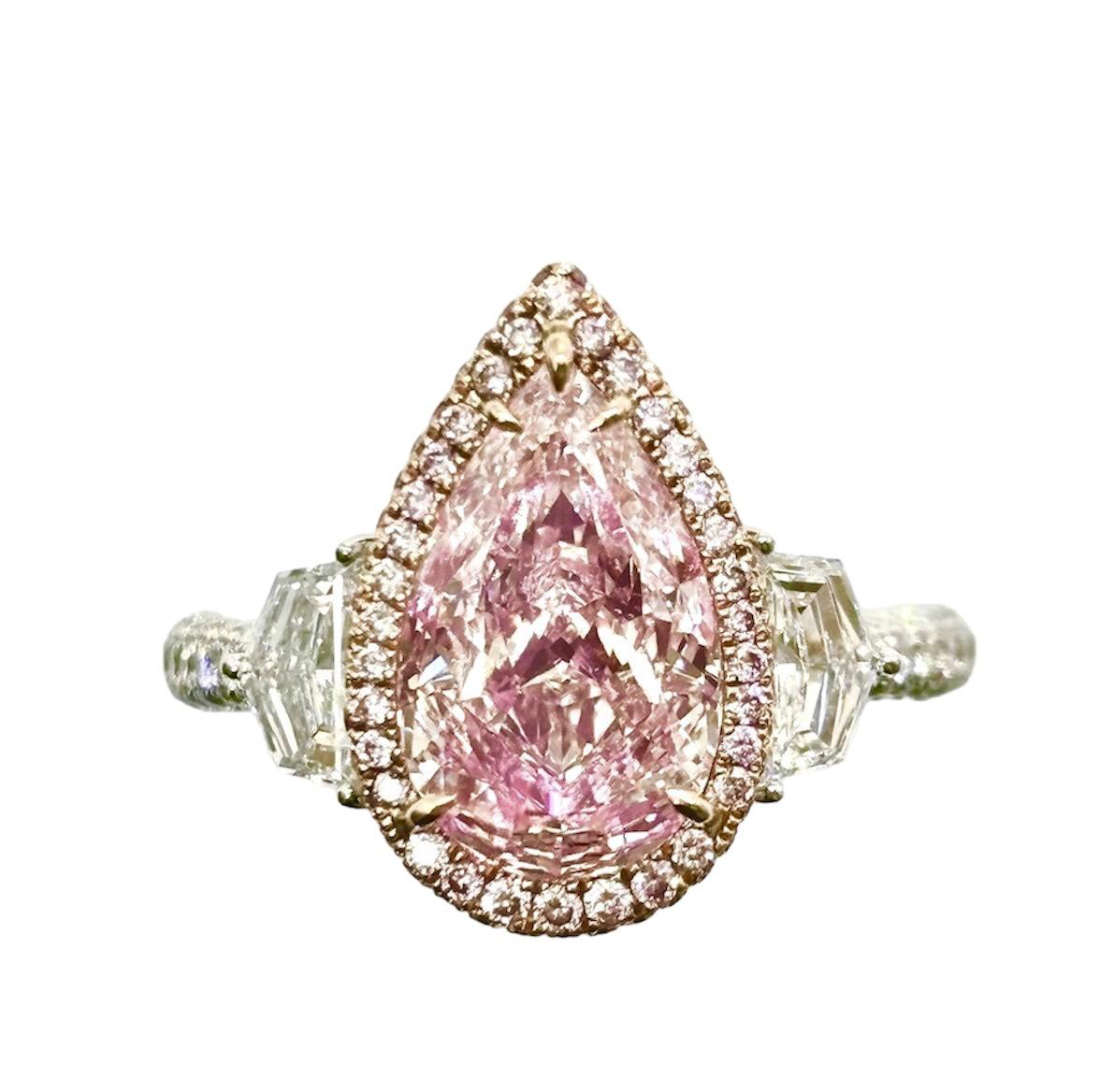 Emilio Jewelry Gia Certified Pear Shape Pink Diamond Ring