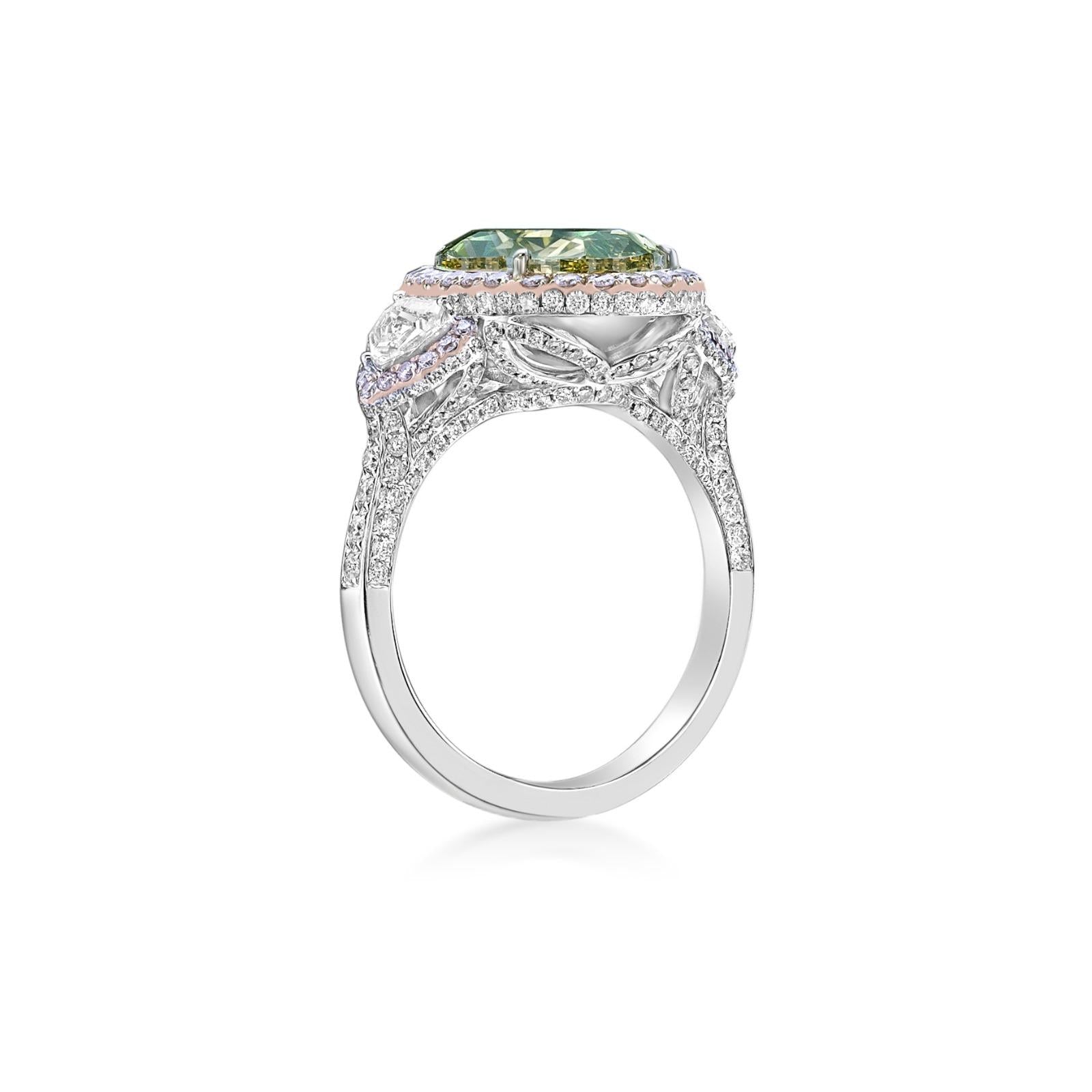 Emilio Jewelry Gia Certified Fancy Deep Greenish Yellow Diamond Ring