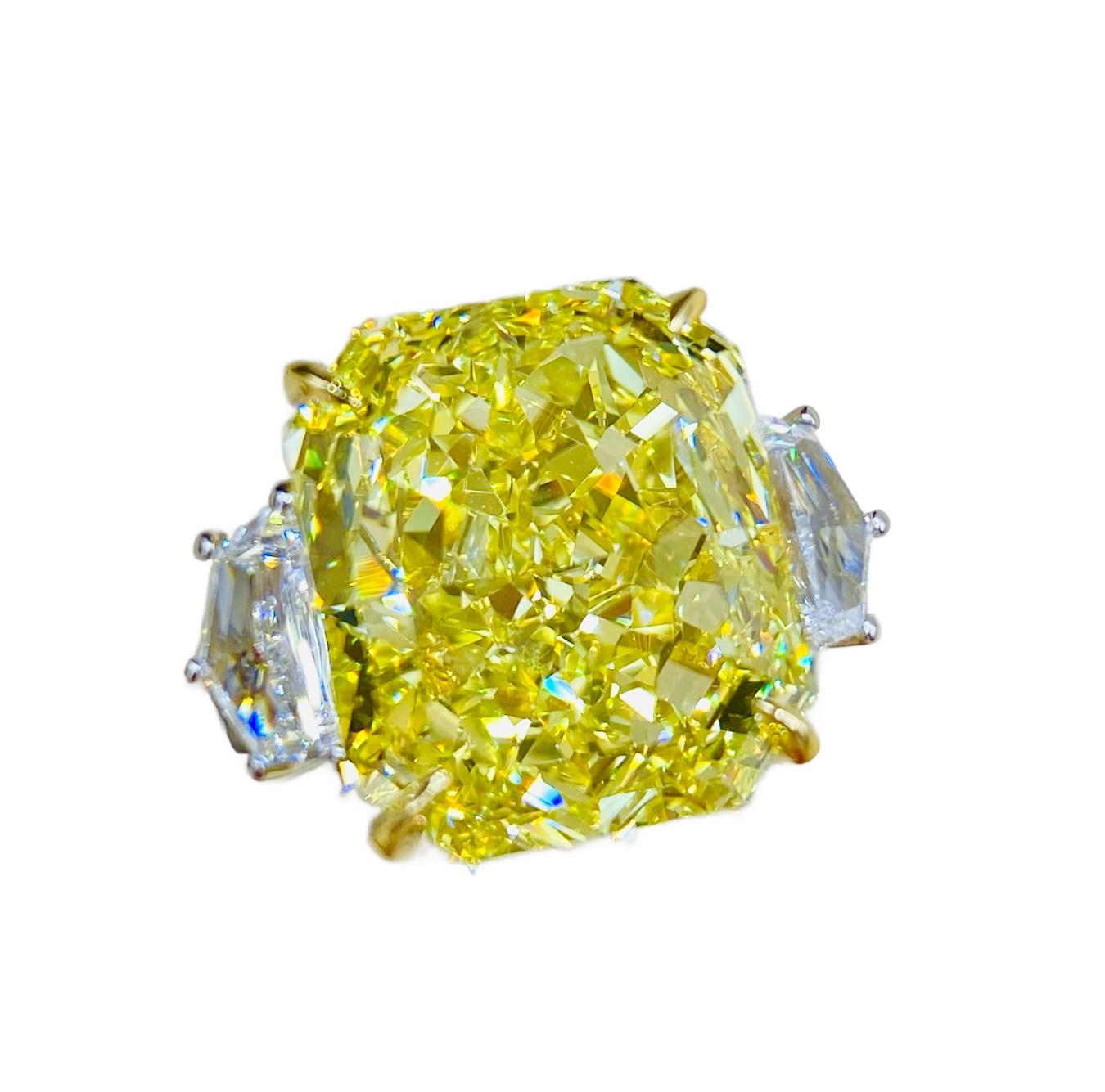 Emilio Jewelry Gia Certified 16.00 Carat Fancy Intense Yellow Diamond Ring