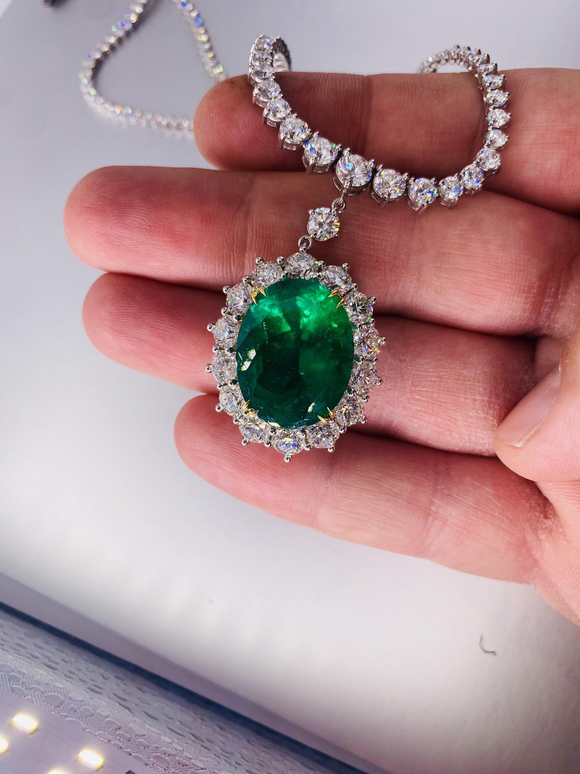 Emilio Jewelry Vivid Green Over 20 Carat Colombian Emerald Necklace