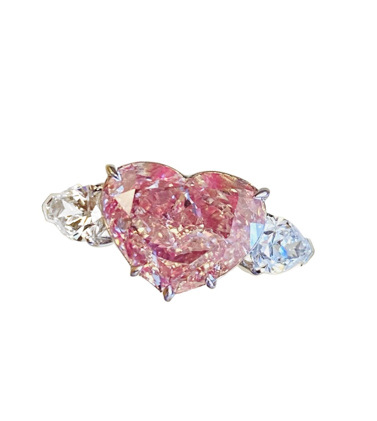 Emilio Jewelry Gia Certified 4.00 Carat Pink Diamond Heart Ring