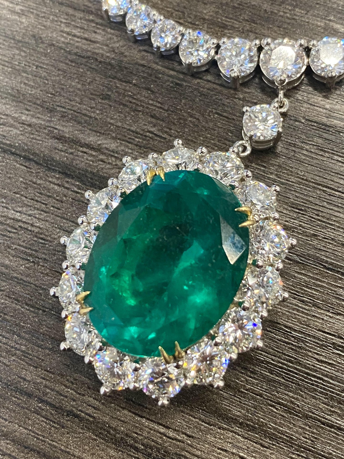 Emilio Jewelry Vivid Green Over 20 Carat Colombian Emerald Necklace