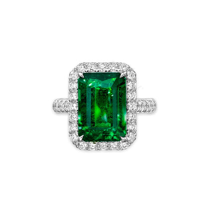 Emilio Jewelry Certified Vivid Green No Oil 8.00 Carat Emerald Ring