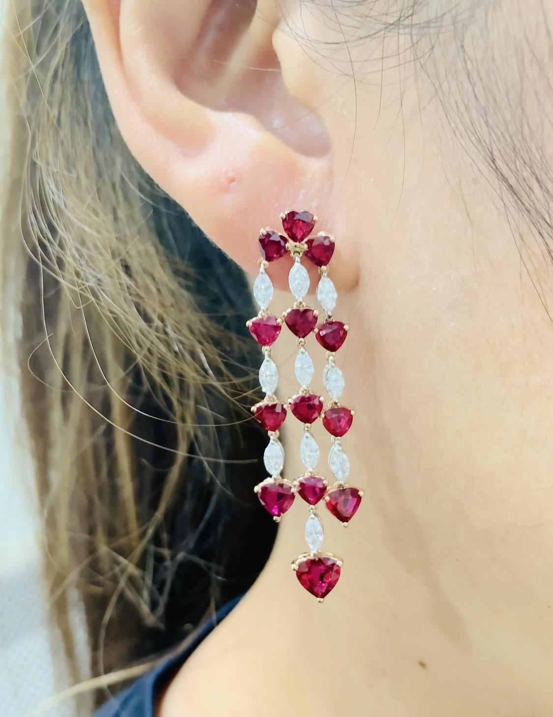 Emilio Jewelry Vivid Red Ruby Heart Diamond Earring