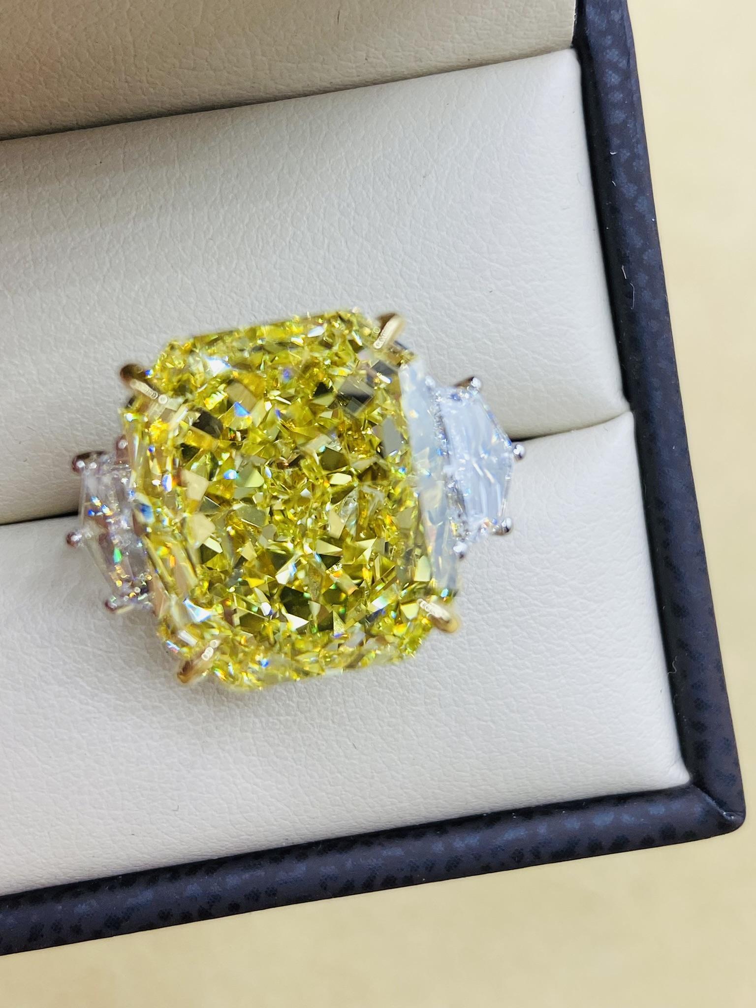 Emilio Jewelry Gia Certified 16.00 Carat Fancy Intense Yellow Diamond Ring