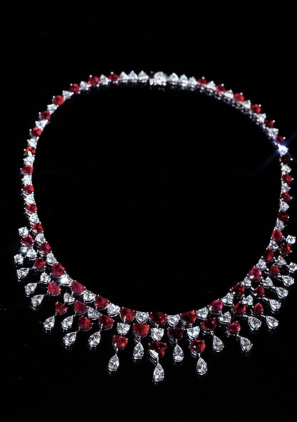 Emilio Jewelry Certified Pigeon Blood No Heat Ruby Heart Necklace & Bracelet