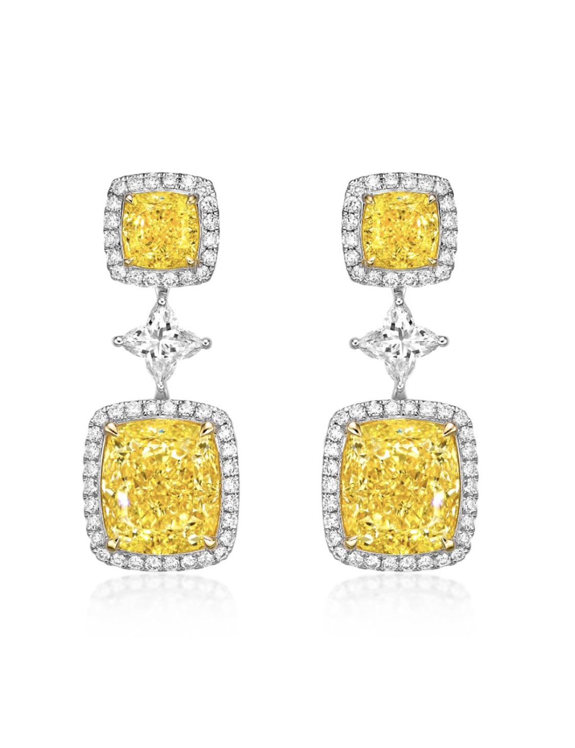 Emilio Jewelry Gia Certified 10.00 Carat Fancy Yellow Flawless Diamond Earring