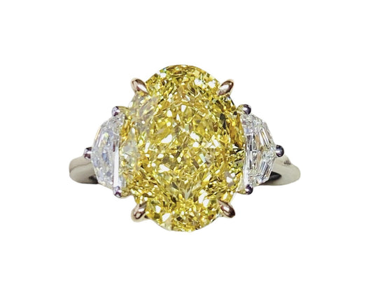 Emilio Jewelry GIA Certified 7.00 Carat Oval Fancy Intense Yellow Diamond Ring