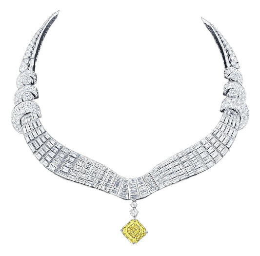 Emilio Jewelry Gia Certified Magnificent Fancy Intense Yellow Diamond Necklace