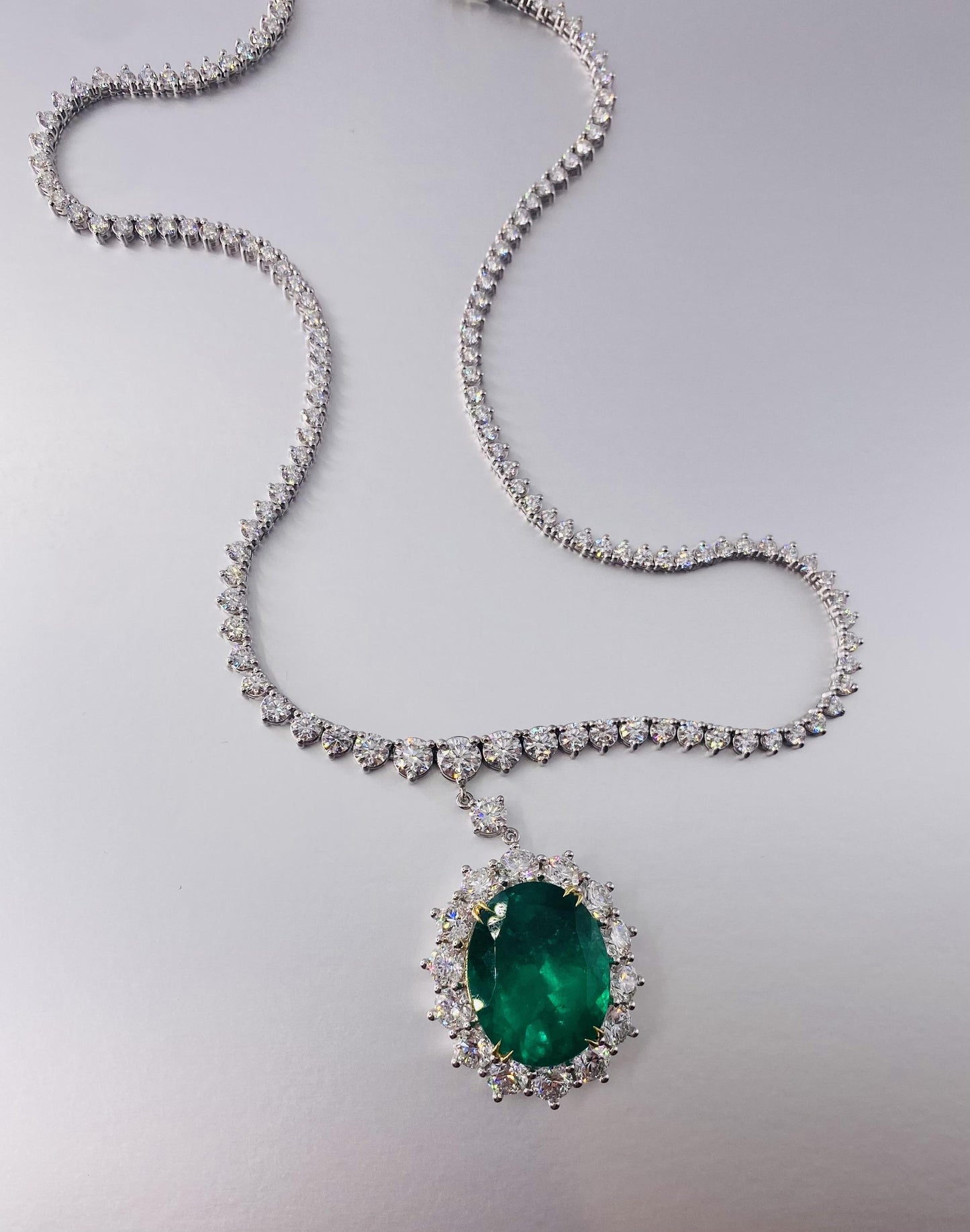 Emilio Jewelry Vivid Green Over 20 Carat Colombian Emerald Necklace