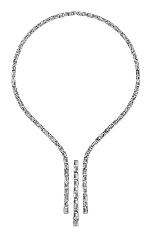 Emilio Jewelry Gia Certified 60.00 Carat Emerald Cut Diamond Necklace Layout